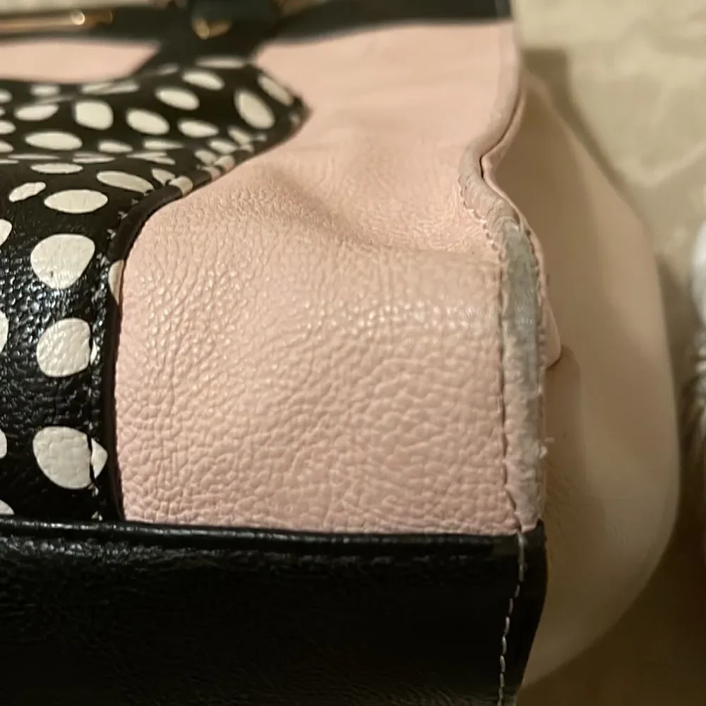 Betsey Johnson vegan leather pink & beige with black & white pocket,black straps
